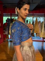 Midnight Blue Embroidered Silk Lehenga Set of 2 - Image 2