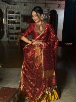 Maroon Embroidered Tissue Silk Lehenga Set of 3