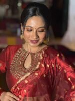 Maroon Embroidered Tissue Silk Lehenga Set of 3 - Image 4