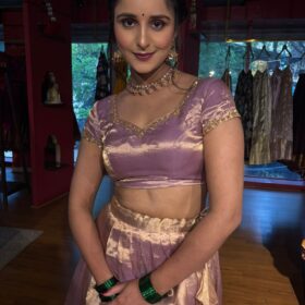 Lilac Embroidered Tissue Silk Lehenga Set Of 2