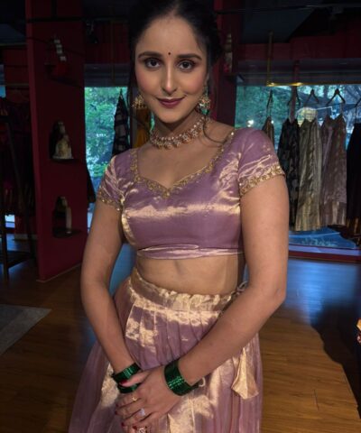 Lilac Embroidered Tissue Silk Lehenga Set Of 2