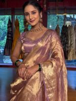 Lilac Embroidered Tissue Silk Lehenga Set Of 3