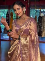 Lilac Embroidered Tissue Silk Lehenga Set Of 3 - Image 5