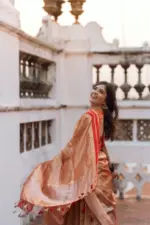 Red Traditional Tissue Lehenga Set Of 3 - Image 4