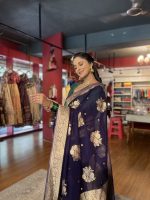 Purple Georgette Saree adorned with Gold Zari Weaves - Image 6