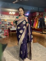 Purple Georgette Saree adorned with Gold Zari Weaves - Image 7