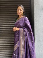 Purple Chequered Chinnon Silk Saree