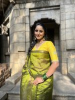 Green Chequered Mangalagiri Silk Saree - Image 3