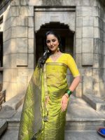 Green Chequered Mangalagiri Silk Saree - Image 2