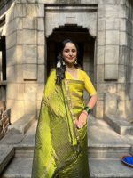 Green Chequered Mangalagiri Silk Saree - Image 4