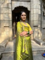 Green Chequered Mangalagiri Silk Saree