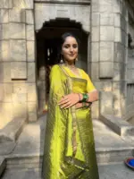 Green Chequered Mangalagiri Silk Saree