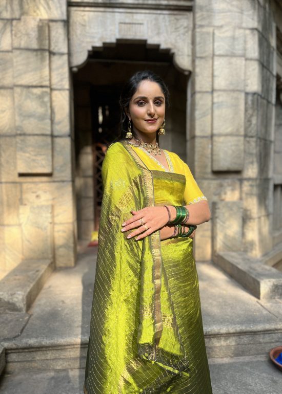 Green Chequered Mangalagiri Silk Saree