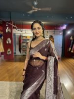 Coffee Brown Khaddi Banarasi Chiffon Silk Saree - Image 2