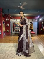Coffee Brown Khaddi Banarasi Chiffon Silk Saree - Image 5