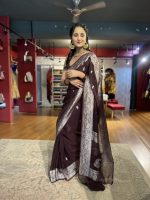 Coffee Brown Khaddi Banarasi Chiffon Silk Saree - Image 6