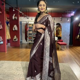 Coffee Brown Khaddi Banarasi Chiffon Silk Saree