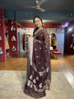 Coffee Brown Khaddi Banarasi Chiffon Silk Saree - Image 4