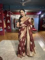 Brown Georgette Silk Saree with Gold Zari Buttis