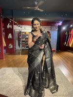 Black Chequered Chinnon Silk Saree
