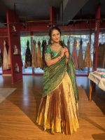 Green Embroidered Tissue Silk Lehenga Set of 3 - Image 2