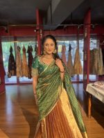 Green Embroidered Tissue Silk Lehenga Set of 3 - Image 5