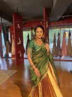 Green Embroidered Tissue Silk Lehenga Set of 3 - Image 8