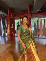 Green Embroidered Tissue Silk Lehenga Set of 3 - Image 8