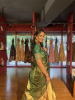 Green Embroidered Tissue Silk Lehenga Set of 3 - Image 6
