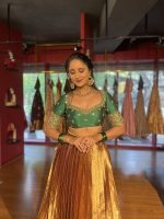 Green Embroidered Tissue Silk Lehenga Set of 2 - Image 3