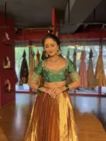 Green Embroidered Tissue Silk Lehenga Set of 2 - Image 3