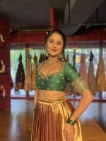 Green Embroidered Tissue Silk Lehenga Set of 2 - Image 4