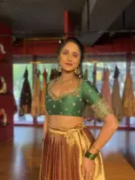 Green Embroidered Tissue Silk Lehenga Set of 2 - Image 4