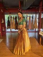 Green Embroidered Tissue Silk Lehenga Set of 2