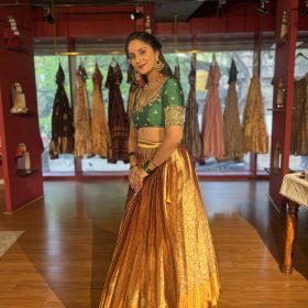 Green Embroidered Tissue Silk Lehenga Set of 2