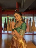 Green Embroidered Tissue Silk Lehenga Set of 2 - Image 2