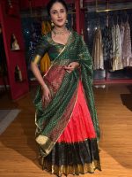 Green Silk Lehenga With Tissue Silk Dupatta Set of 3 - Image 8