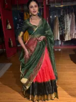 Green Silk Lehenga With Tissue Silk Dupatta Set of 3 - Image 8