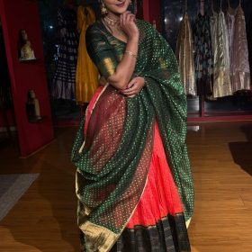 Green Silk Lehenga With Tissue Silk Dupatta Set of 3