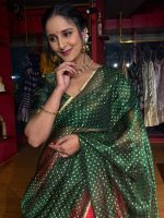 Green Silk Lehenga With Tissue Silk Dupatta Set of 3 - Image 5