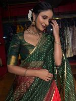 Green Silk Lehenga With Tissue Silk Dupatta Set of 3 - Image 4