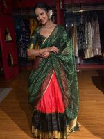 Green Silk Lehenga With Tissue Silk Dupatta Set of 3 - Image 2