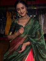 Green Silk Lehenga With Tissue Silk Dupatta Set of 3 - Image 3