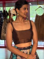 Brown Printed Tussar Silk Lehenga Set of 2 - Image 9