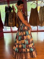 Brown Printed Tussar Silk Lehenga Set of 2 - Image 4