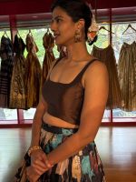 Brown Printed Tussar Silk Lehenga Set of 2 - Image 2