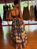 Brown Printed Tussar Silk Lehenga Set of 2 - Image 3