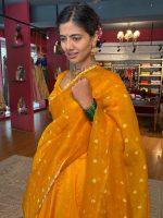 Mustard Yellow Silk Half Saree Set with Tissue Silk Dupatta (Set of 3) - Image 5