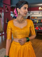 Mustard Yellow Silk Half Saree Set with Tissue Silk Dupatta (Set of 2)