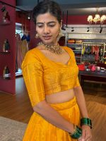 Mustard Yellow Silk Half Saree Set with Tissue Silk Dupatta (Set of 2) - Image 6